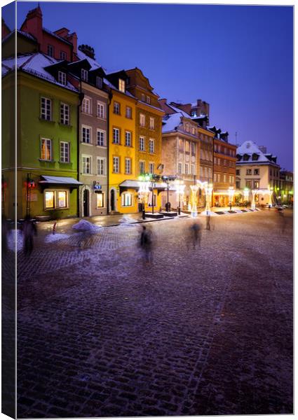 Old Town Houses in City of Warsaw at Night Canvas Print by Artur Bogacki