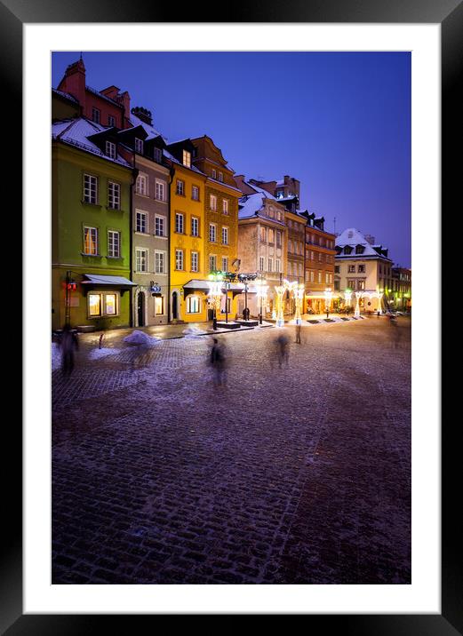 Old Town Houses in City of Warsaw at Night Framed Mounted Print by Artur Bogacki