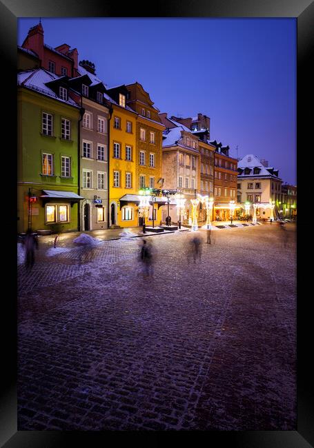 Old Town Houses in City of Warsaw at Night Framed Print by Artur Bogacki