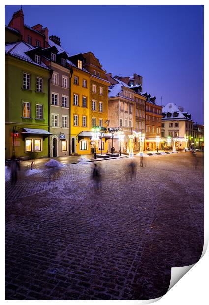 Old Town Houses in City of Warsaw at Night Print by Artur Bogacki