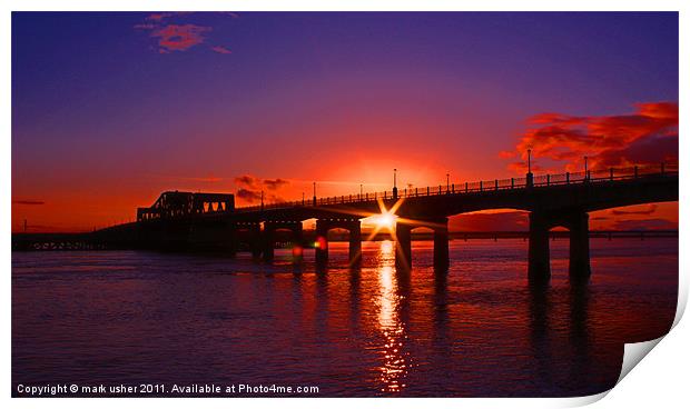 Kincardine Bridge at sunset Print by mark usher