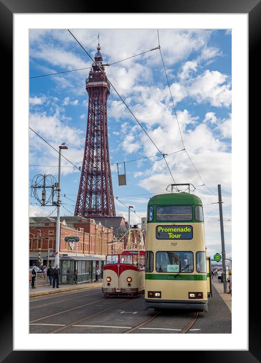 Old trams under Blackpool Tower Framed Mounted Print by Jason Wells