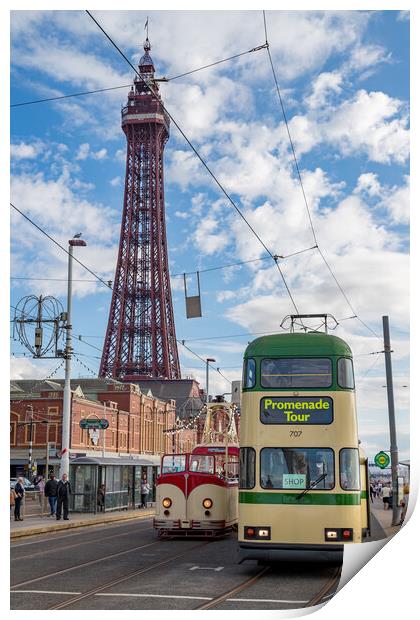 Old trams under Blackpool Tower Print by Jason Wells