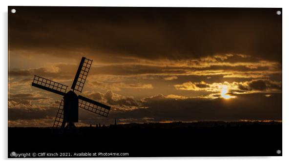 Windmill silhouette at dusk Acrylic by Cliff Kinch