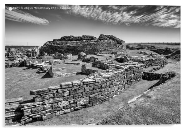 Broch of Gurness, Mainland Orkney mono Acrylic by Angus McComiskey