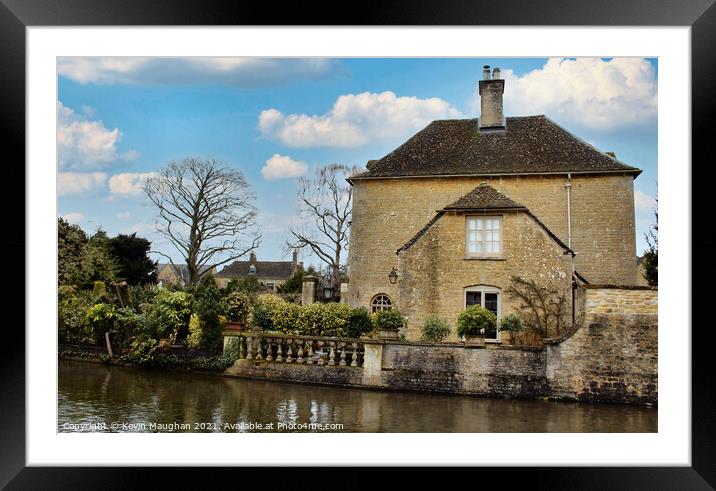 Stone Built House On The Bank Of The River Windrush Framed Mounted Print by Kevin Maughan