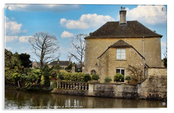 Stone Built House On The Bank Of The River Windrush Acrylic by Kevin Maughan