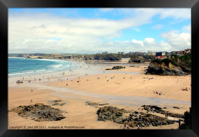 Newquay beaches at low tide, Cornwall. Framed Print by john hill