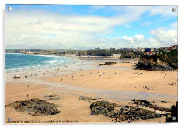 Newquay beaches at low tide, Cornwall. Acrylic by john hill