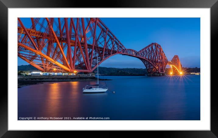 The Forth Rail Bridge Blue Hour Framed Mounted Print by Anthony McGeever