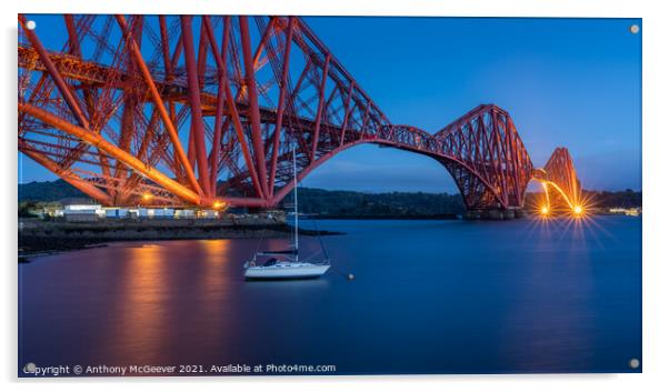 The Forth Rail Bridge Blue Hour Acrylic by Anthony McGeever