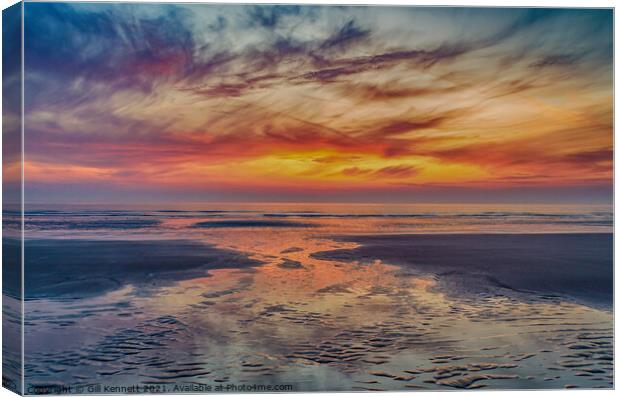 red sky at dawn on beach Canvas Print by GILL KENNETT