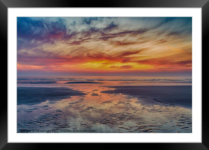 red sky at dawn on beach Framed Mounted Print by GILL KENNETT