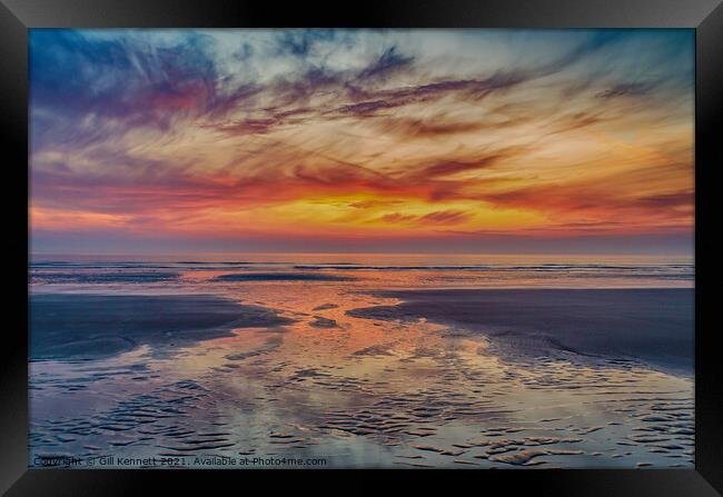red sky at dawn on beach Framed Print by GILL KENNETT