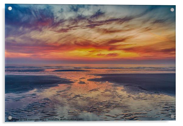 red sky at dawn on beach Acrylic by GILL KENNETT