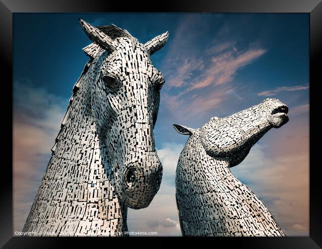 Majestic Kelpies Rising from Scottish Canal Framed Print by Janet Carmichael