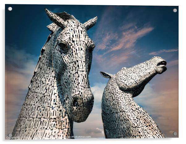 Majestic Kelpies Rising from Scottish Canal Acrylic by Janet Carmichael