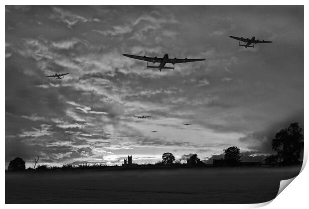 Bomber county: Lincolnshire sunset, B&W version Print by Gary Eason