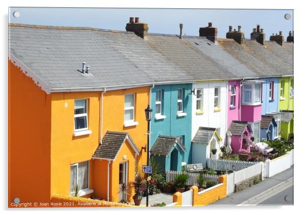 Row of brightly coloured houses in a street in Westward Ho! Acrylic by Joan Rosie