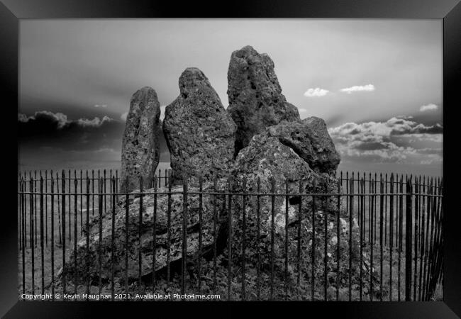 The Whispering Knights (The Rollright Stones) Greyscale Framed Print by Kevin Maughan