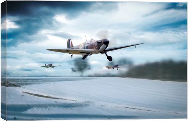 Spitfires Scramble In The Snow Canvas Print by J Biggadike