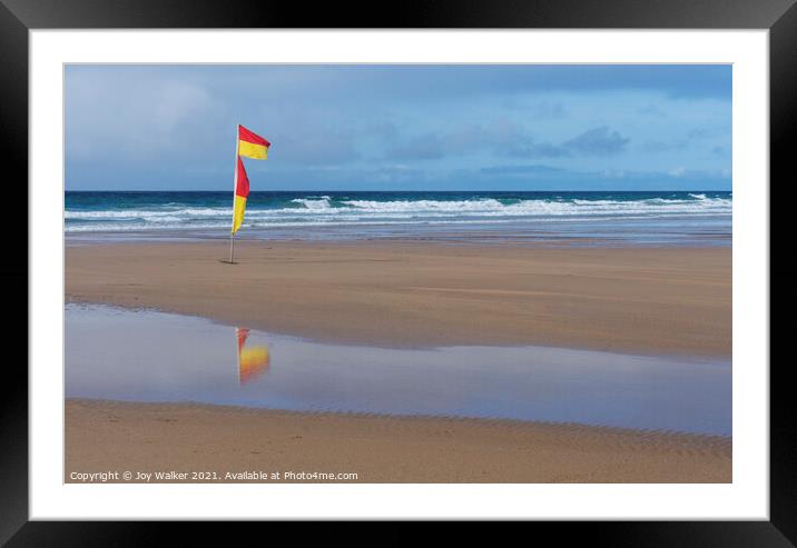 Yellow and red beach safety flag  Framed Mounted Print by Joy Walker