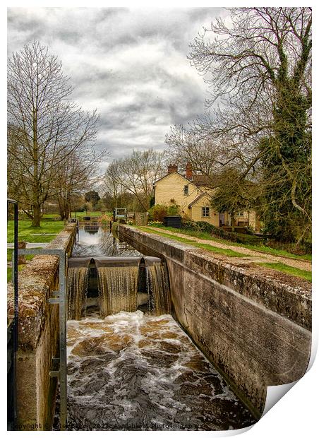 A view across a lock at Dedham, Suffolk, UK Print by Peter Bolton