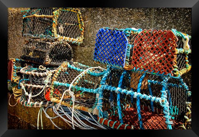 Lobster pots on a jetty at St. Ives, Cornwall, UK. Framed Print by Peter Bolton