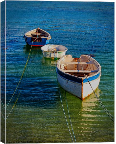 Small dinghies at moorings in St. Ives harbour, Co Canvas Print by Peter Bolton