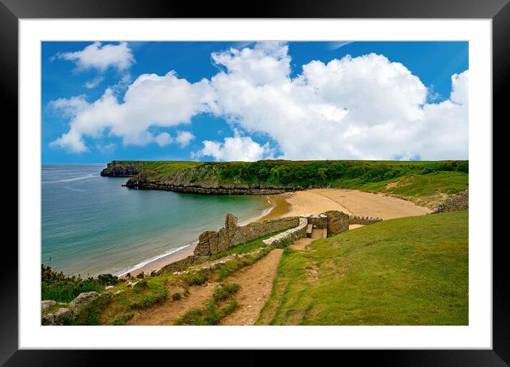 Beautiful Barafundle Bay in Pembrokeshire Framed Mounted Print by Tracey Turner