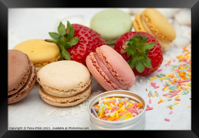 Macarons, Strawberries and sprinkles!  Framed Print by Fiona Etkin