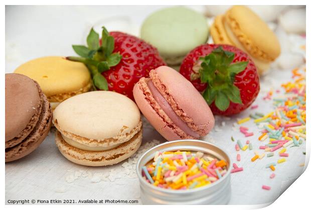 Macarons, Strawberries and sprinkles!  Print by Fiona Etkin