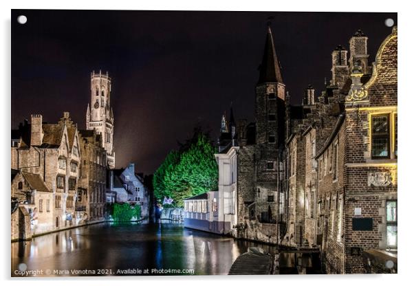 Painting of Bruges old town and Belfry tower Acrylic by Maria Vonotna