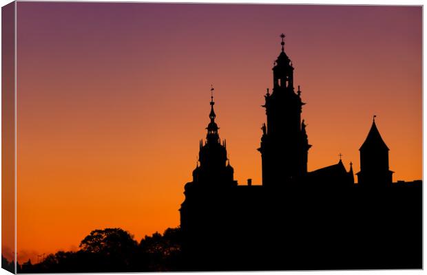 Wawel Cathedral And Castle Silhouette In Krakow Canvas Print by Artur Bogacki