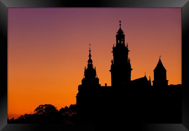 Wawel Cathedral And Castle Silhouette In Krakow Framed Print by Artur Bogacki