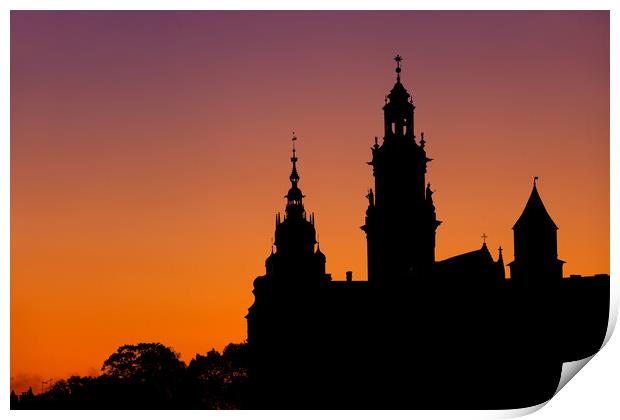 Wawel Cathedral And Castle Silhouette In Krakow Print by Artur Bogacki