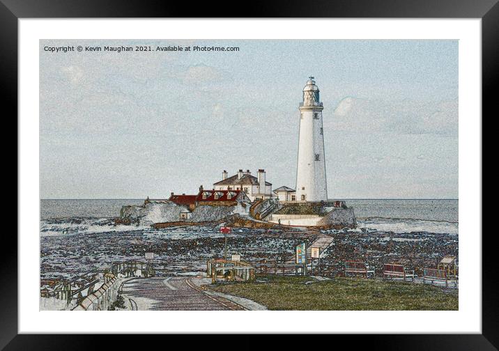 St Marys Lighthouse Whitley Bay North Tyneside (Sketch) Framed Mounted Print by Kevin Maughan