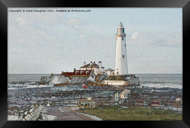 St Marys Lighthouse Whitley Bay North Tyneside (Sketch) Framed Print by Kevin Maughan