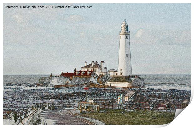 St Marys Lighthouse Whitley Bay North Tyneside (Sketch) Print by Kevin Maughan