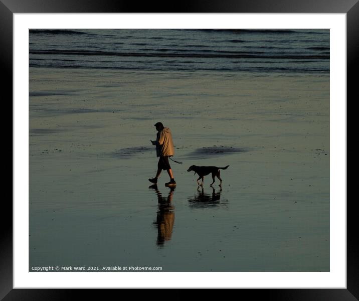 A Man with a Phone, and a Dog. Framed Mounted Print by Mark Ward