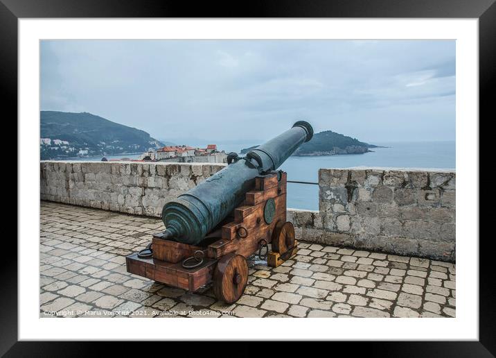 Cannon at wall of Dubrovnik Old Town Framed Mounted Print by Maria Vonotna
