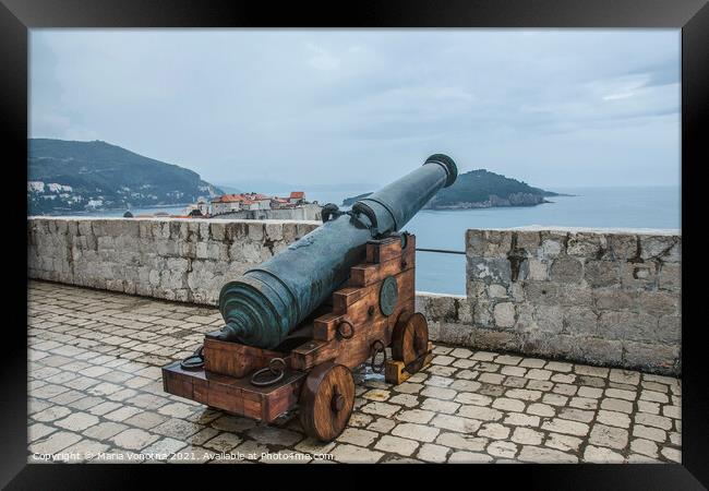 Cannon at wall of Dubrovnik Old Town Framed Print by Maria Vonotna