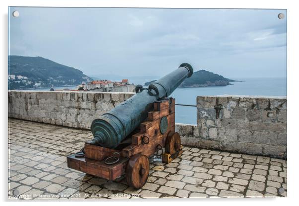 Cannon at wall of Dubrovnik Old Town Acrylic by Maria Vonotna