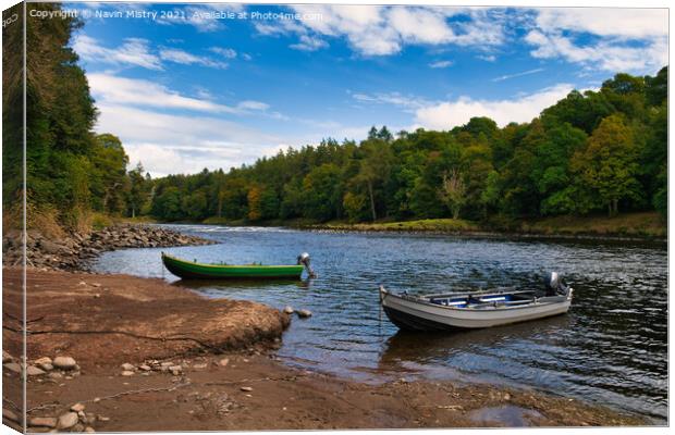 Boats of Taymount Salmon Fishing Course Canvas Print by Navin Mistry