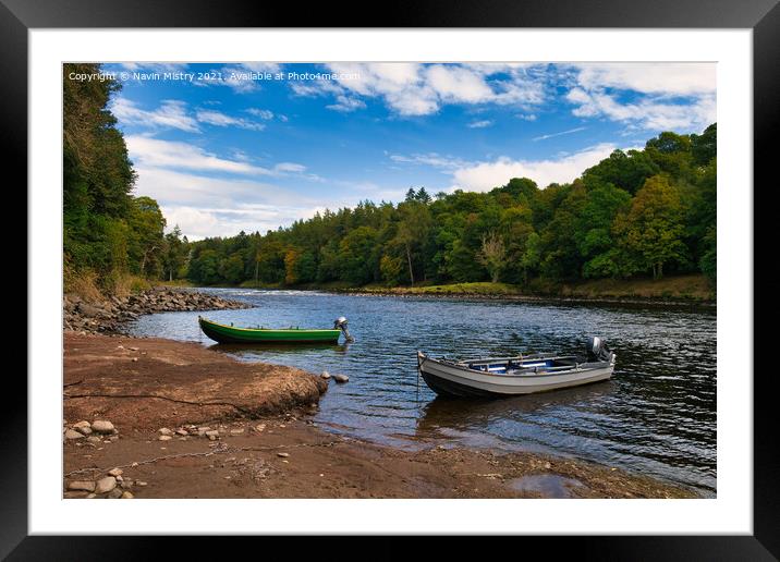 Boats of Taymount Salmon Fishing Course Framed Mounted Print by Navin Mistry