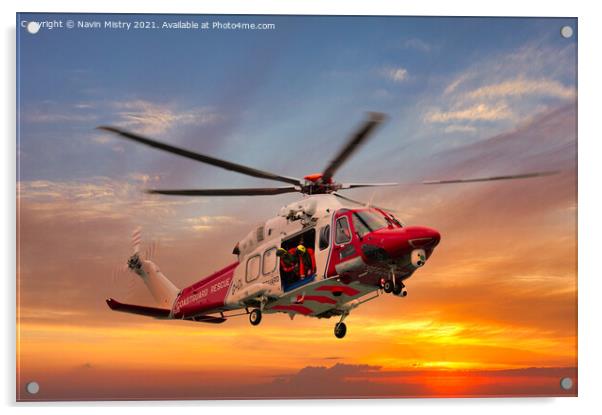 AgustaWestland Coastguard Helicopter at Sunset Acrylic by Navin Mistry