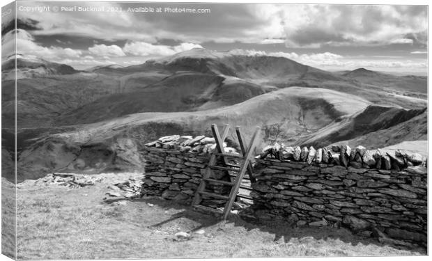 Snowdon from Moel Eilio Landscape Black and White Canvas Print by Pearl Bucknall