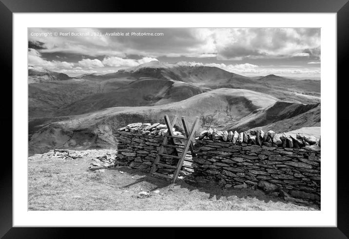 Snowdon from Moel Eilio Landscape Black and White Framed Mounted Print by Pearl Bucknall