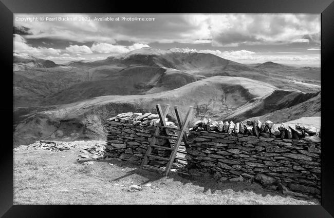 Snowdon from Moel Eilio Landscape Black and White Framed Print by Pearl Bucknall
