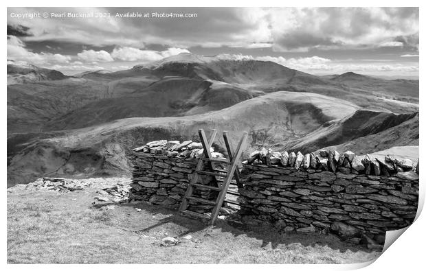 Snowdon from Moel Eilio Landscape Black and White Print by Pearl Bucknall